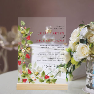 Sweet Wildflowers Strawberry Wedding Shower Acrylic Invitations