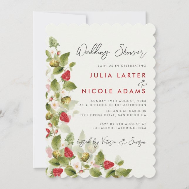 Sweet Wildflowers Strawberry Wedding Shower Invitation (Front)