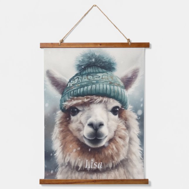 Sweet Winter Alpaca, custom Hanging Tapestry (Front)