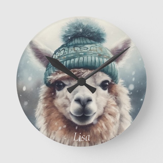 Sweet Winter Alpaca, custom Round Clock (Front)