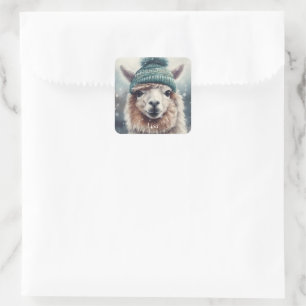 Sweet Winter Alpaca, custom Square Sticker