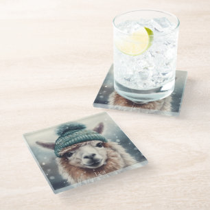 Sweet Winter Alpaca Glass Coaster