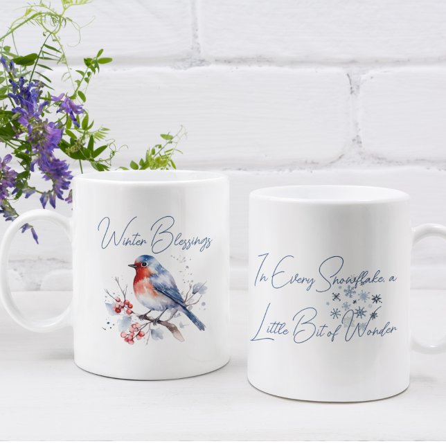 Sweet Winter Bird Snowflake Watercolor  Two-Tone Coffee Mug (Creator Uploaded)