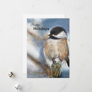Sweet Winter Chickadee Bird Holiday Card