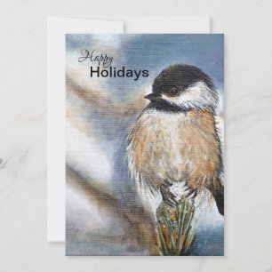 Sweet Winter Chickadee Bird On Pine Holiday Card