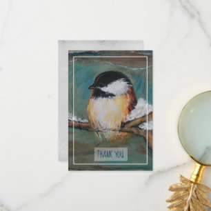 Sweet Winter Chickadee Bird Painting Thank You Card