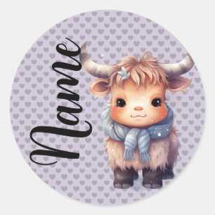 Sweet winter cow classic round sticker