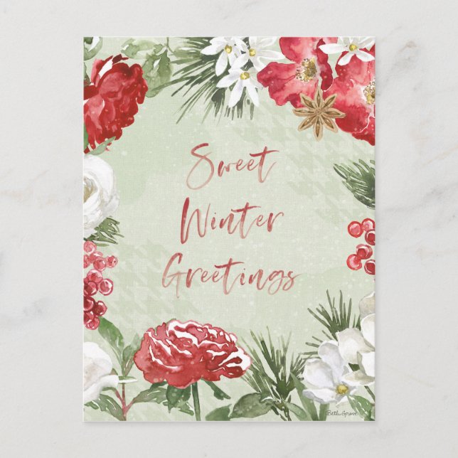 Sweet Winter Greetings Holiday Postcard (Front)