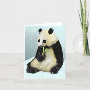 Sweet Winter Panda in Snow BLANK Greeting Card