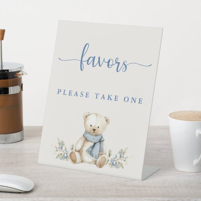 Sweet Winter Teddy Bear Baby Shower Favors  Pedestal Sign (In SItu)