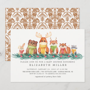 Sweet Winter Woodland Animals Baby Shower Invitation