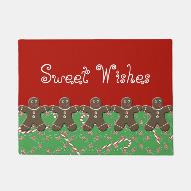 Sweet Wishes Custom Gingerbread Men Holiday Candy Doormat (Front)