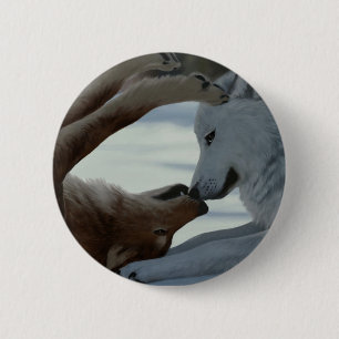 Sweet wolf couple 6 cm round badge