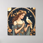 sweet woman and bird - tarot  canvas print<br><div class="desc">deco art nouveau design by darkmarien</div>