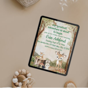 Sweet Woodland Animal Adventure Begins Baby Shower Invitation