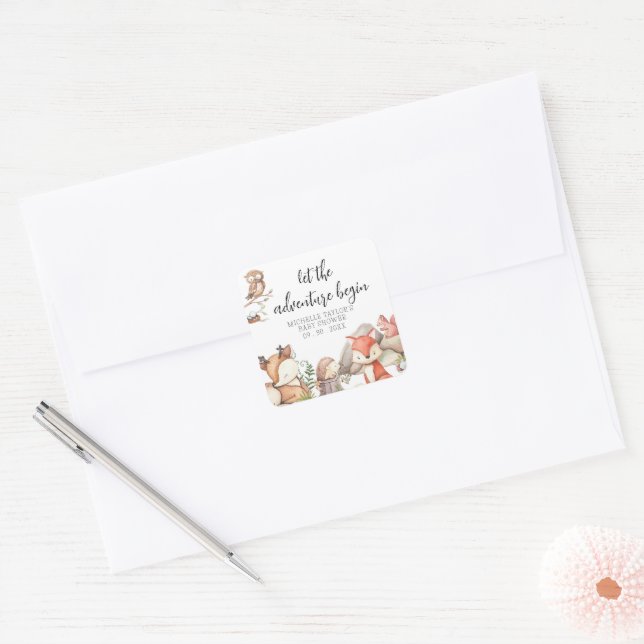Sweet Woodland Animal Baby shower Square Sticker (Envelope)