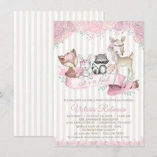 Sweet Woodland Animal Girl Baby Shower Invitation