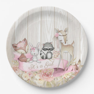 Sweet Woodland Animal Girl Baby Shower Paper Plate