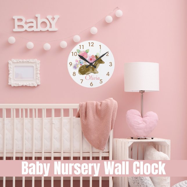 Sweet Woodland Animal Pink Floral Nursery Clock (Creator Uploaded)