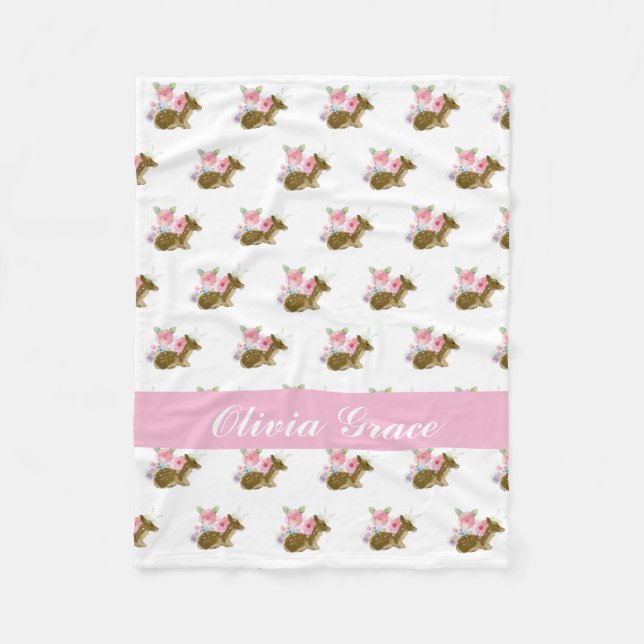 Sweet Woodland Animal Pink Wildflowers Nursery  Fleece Blanket (Front)