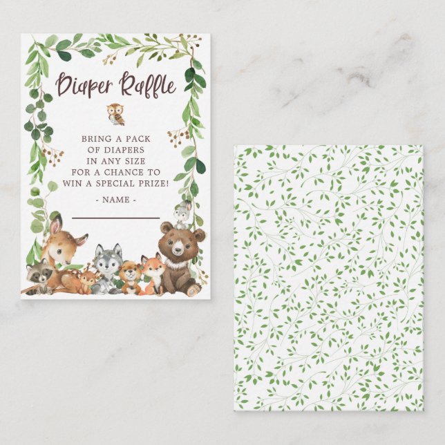 Sweet Woodland Animals Baby Diaper Raffle  Enclosure Card (Front/Back)