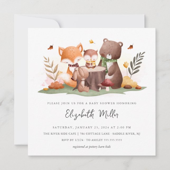 Sweet Woodland Animals Baby Shower Invitation (Front)