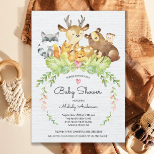 Sweet Woodland Animals Baby Shower Invitation