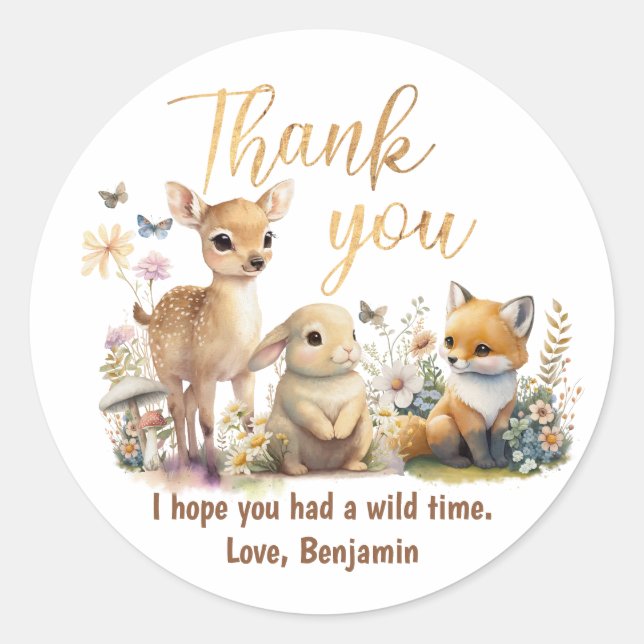 Sweet Woodland Animals Baby Shower Thank You Classic Round Sticker (Front)