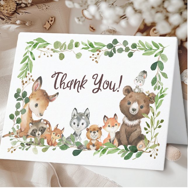 Sweet Woodland Animals Baby Shower Thank You Note Card (Creator Uploaded)