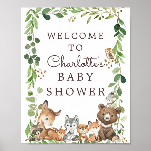 Sweet Woodland Animals Baby Shower Welcome Sign (Front)