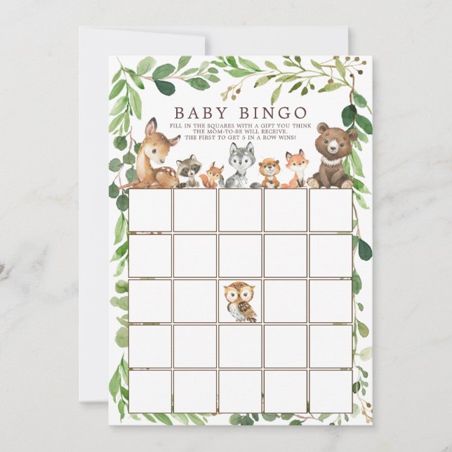 Sweet Woodland Animals BINGO Baby Shower Game  Invitation (Front)
