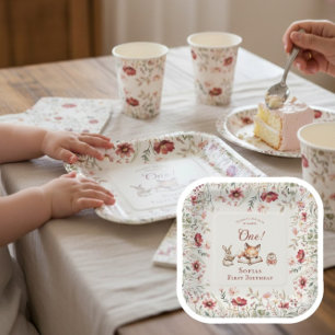 Sweet Woodland animals "Chapter One" Birthday  Paper Plate