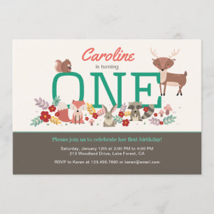 Sweet Woodland Animals First Birthday Invitation