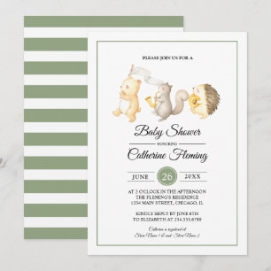 Sweet Woodland Animals Light Green Baby Shower Invitation