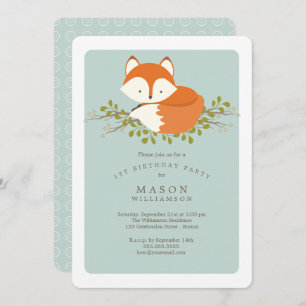 Sweet Woodland Baby Fox Birthday Party Celebration Invitation
