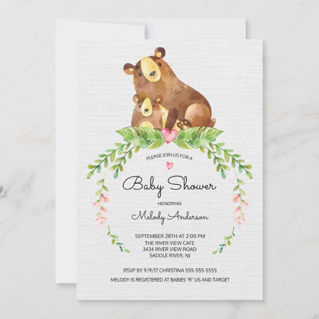 Sweet Woodland Bear Baby Shower Invitation (Front)
