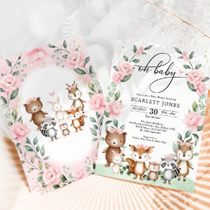 Sweet Woodland Blush Floral Greenery Baby Shower Invitation