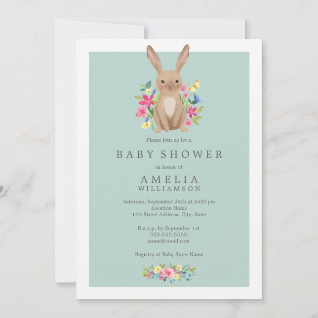 Sweet Woodland Bunny Baby Shower Invitation (Front)