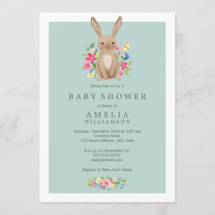 Sweet Woodland Bunny Baby Shower Invitation