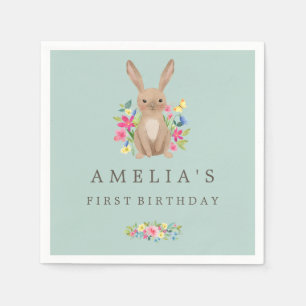 Sweet Woodland Bunny First Birthday Napkin