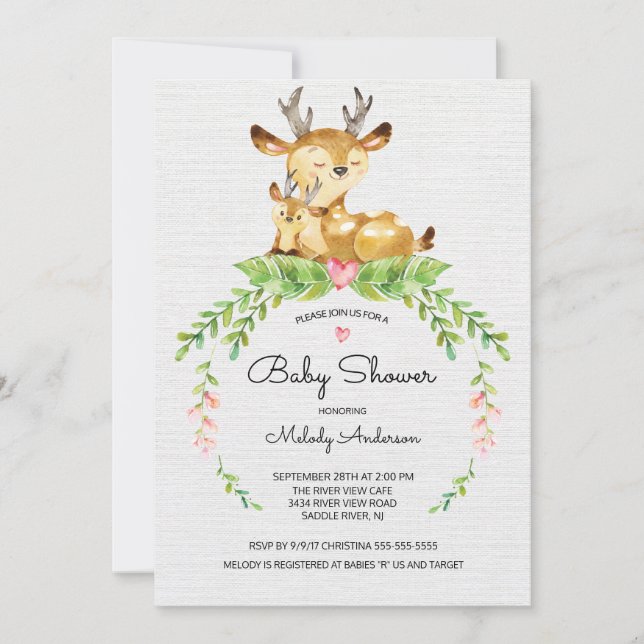Sweet Woodland Deer Baby Shower Invitation (Front)