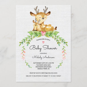 Sweet Woodland Deer Baby Shower Invitation