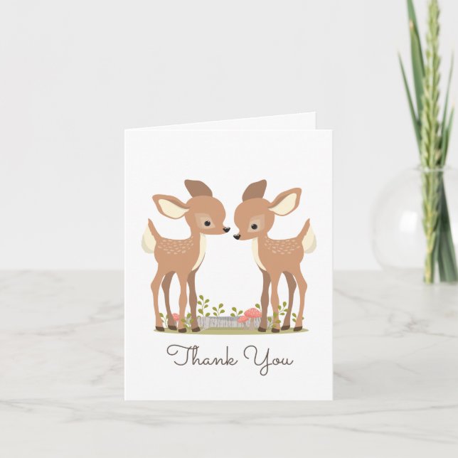 Sweet Woodland Deer Twin Baby Gift Thank You (Front)