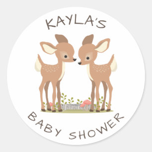 Sweet Woodland Deer Twin Baby Shower Favour Classic Round Sticker