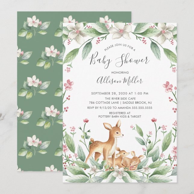 Sweet Woodland Deer Twins Baby Shower Invitation (Front/Back)