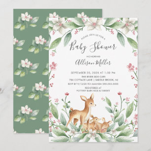 Sweet Woodland Deer Twins Baby Shower Invitation