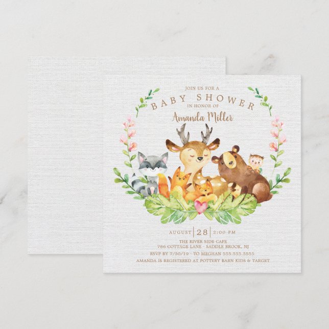 Sweet Woodland Forest Animals Baby Shower Invitation (Front/Back)