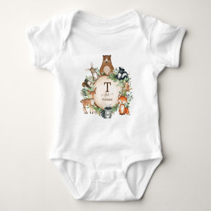 Sweet Woodland Forest Friends Custom Monogram Baby Bodysuit