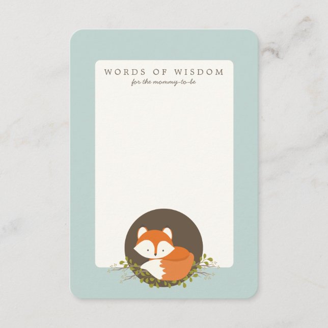 Sweet Woodland Fox Baby Shower Advice Insert Card (Front)