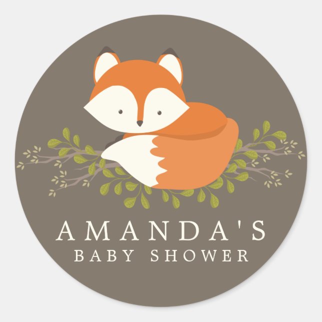 Sweet Woodland Fox Baby Shower Favour Seal (Front)